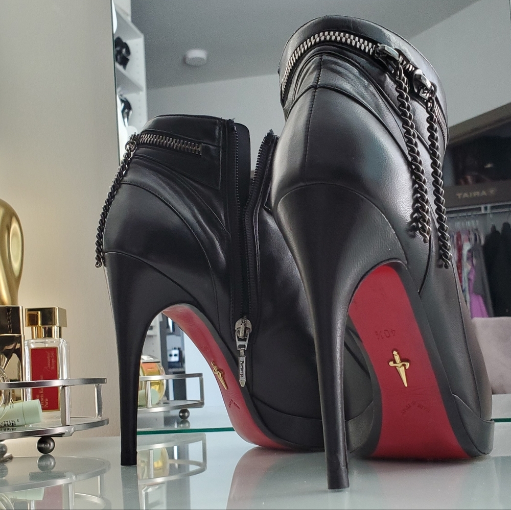 Cesare Paciotti Black Leather Ankle Heeled Boots with Red Soles - Picture 5 of 9